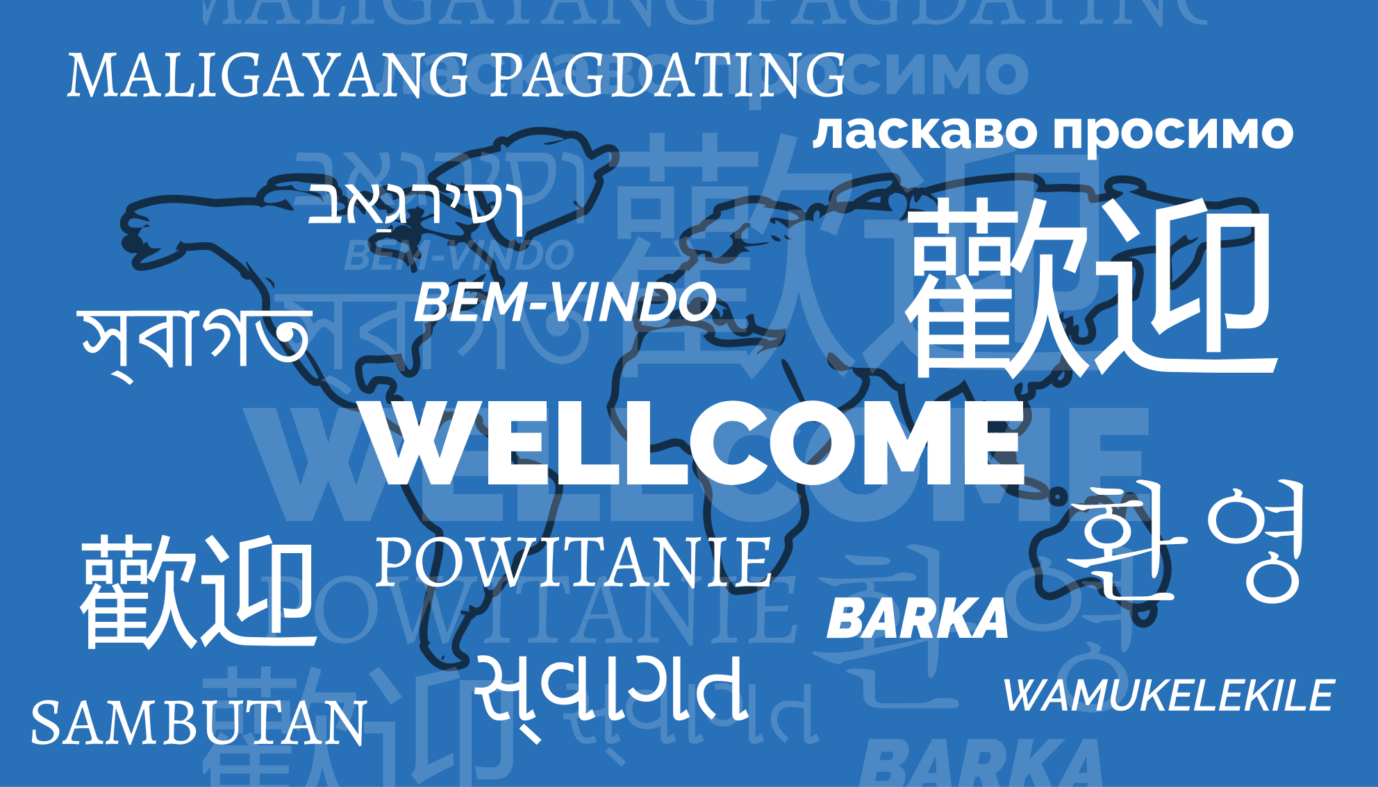 Welcome in different languages world map vinyl carpet - TenStickers