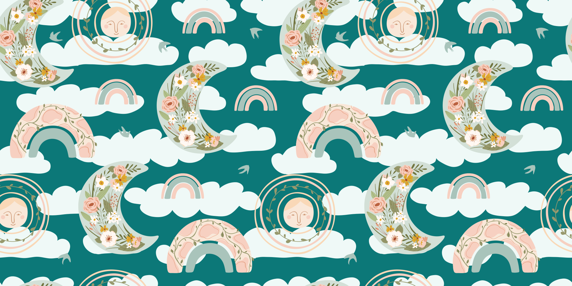 Floral Moon Rainbows kids vinyl carpet - TenStickers