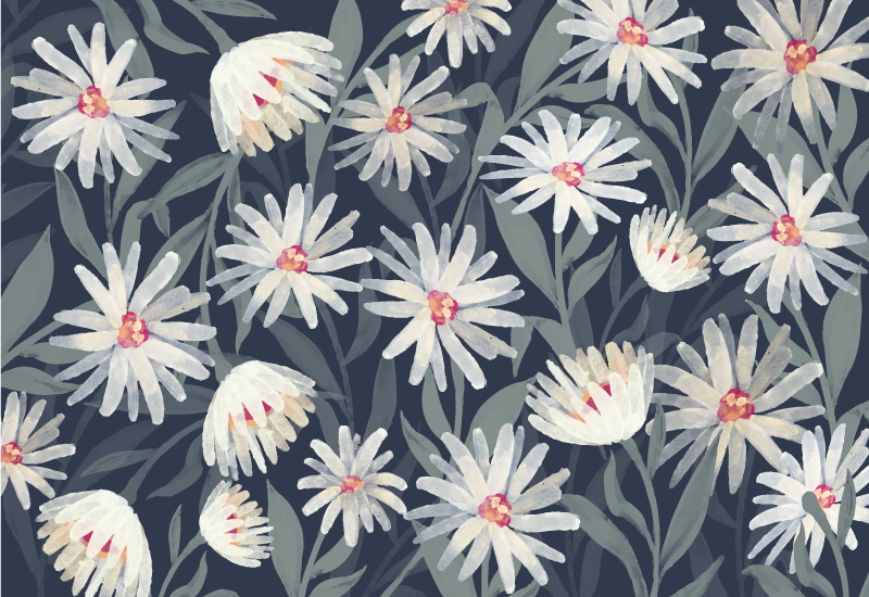 Floral vinyl carpet floral white daisies - TenStickers