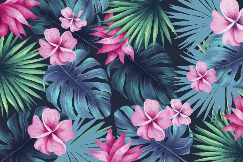 Tropical leaves and flowers nature vinyl rug - TenStickers