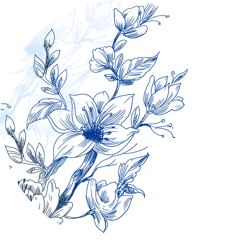 Blue botanical sketch floral vinyl carpet - TenStickers