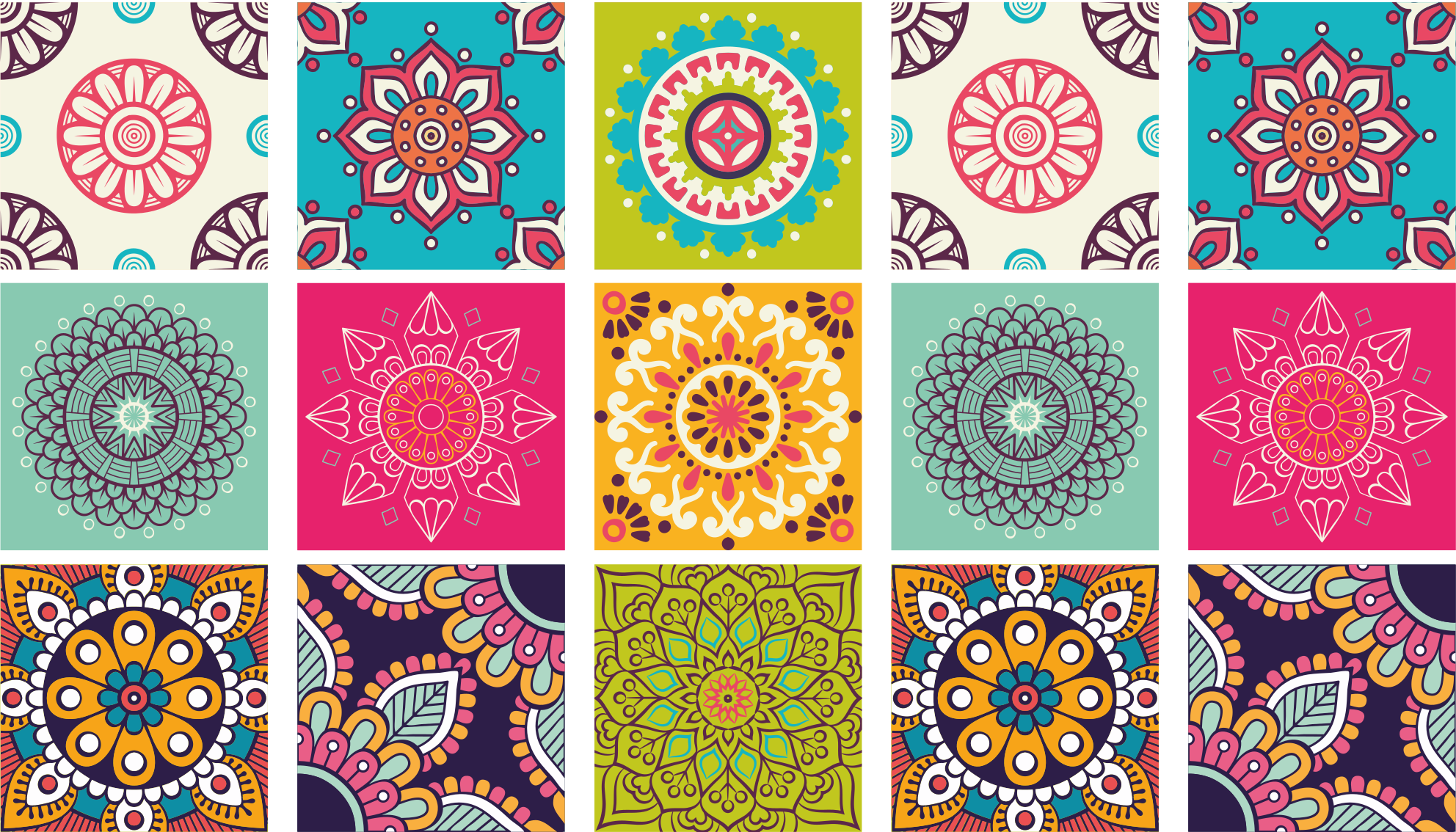 Colorful tile pattern mandala vinyl carpet - TenStickers