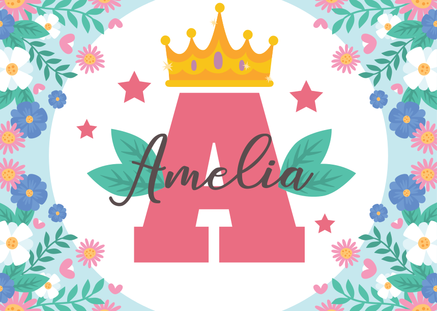 Crowned initial and name kids vinyl carpet - TenStickers