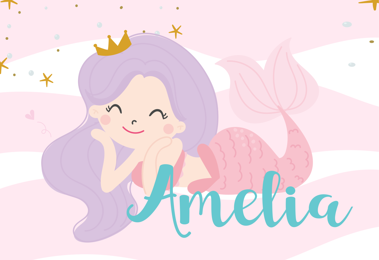 Mermaid princess  with name kids vinyl carpet - TenStickers