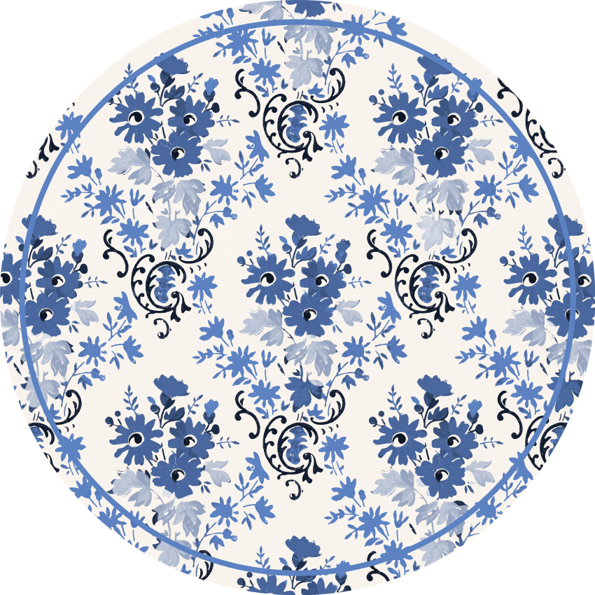 Floral Blue Print circular vinyl carpet - TenStickers