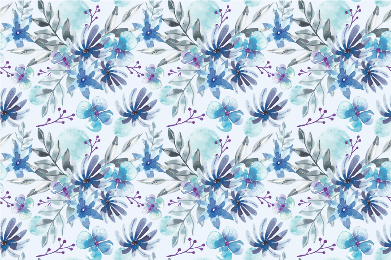 Blue elegant motif floral vinyl carpet - TenStickers