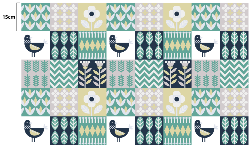 Colorful Bird Pattern tile vinyl carpet - TenStickers