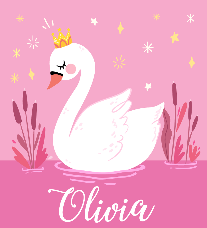 Princess swan with name kids vinyl carpet - TenStickers