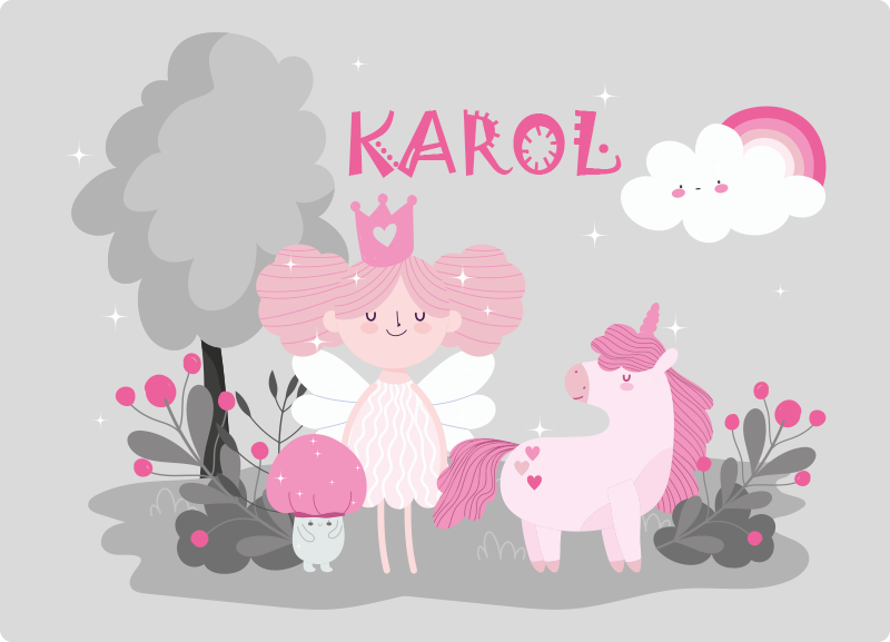 Fairy tale scene with name kids vinyl carpet - TenStickers