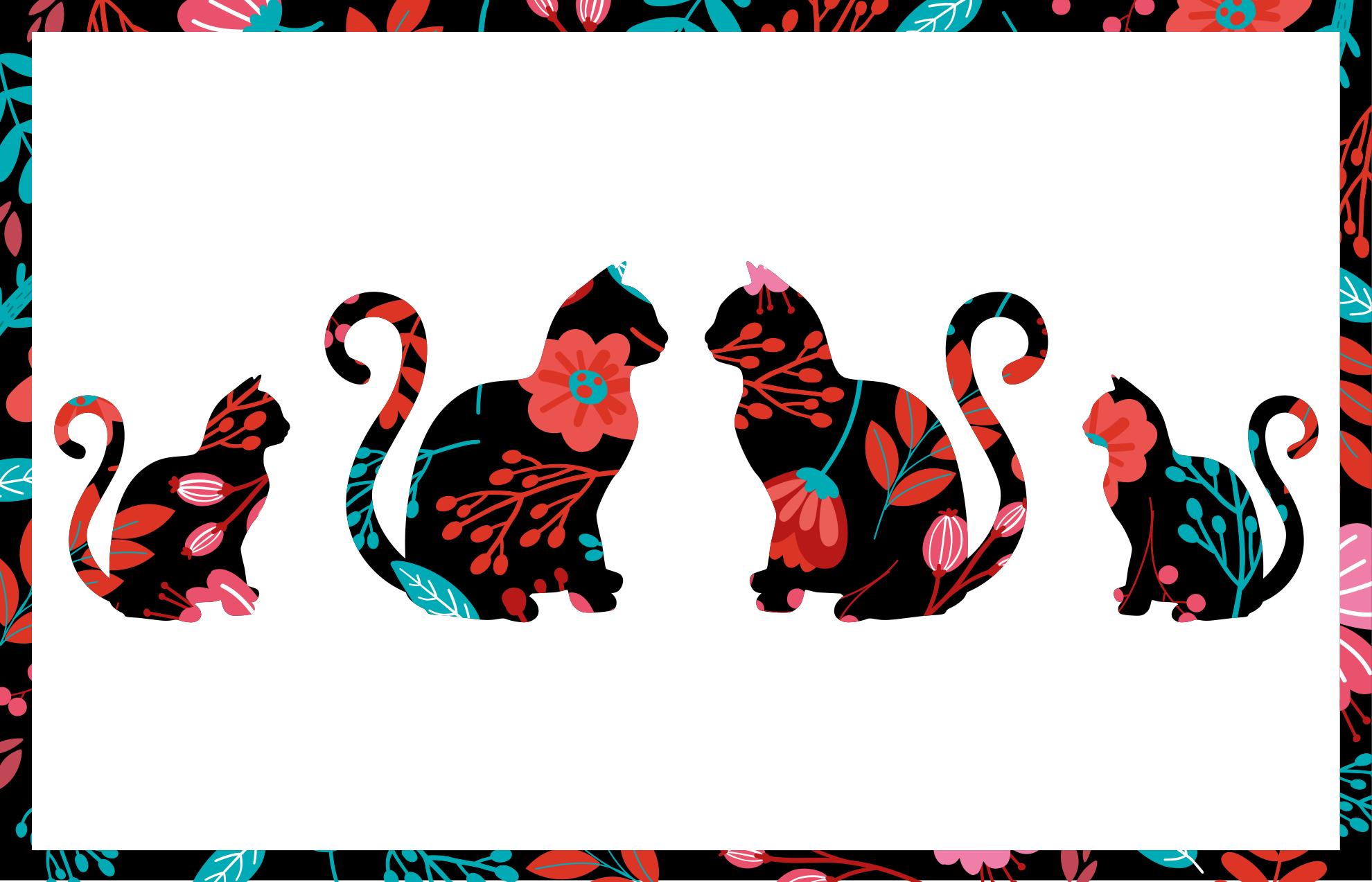 Colorful Cat Silhouettes floral vinyl carpet - TenStickers