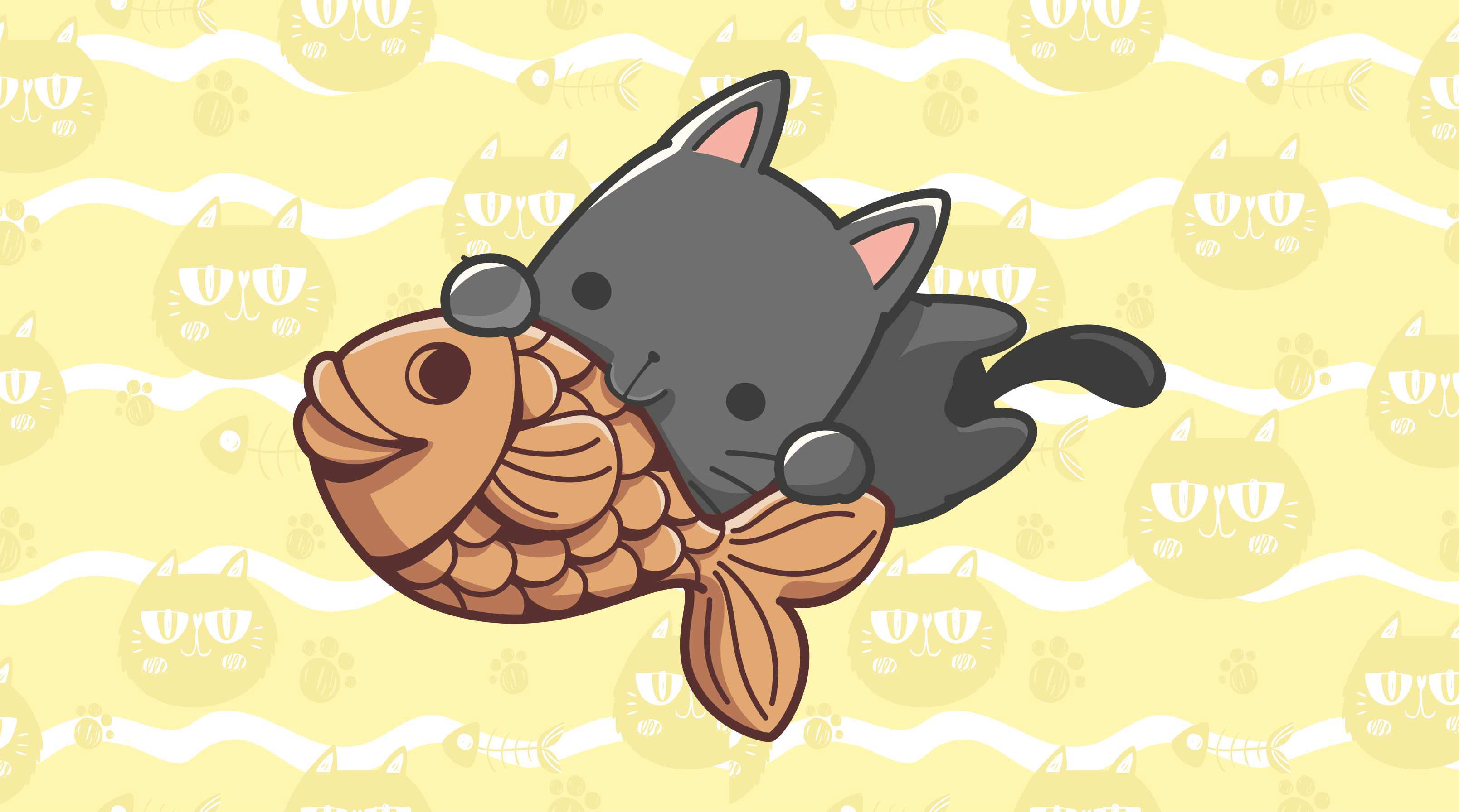 Baby cat eating fish animal vinyl carpet - TenStickers