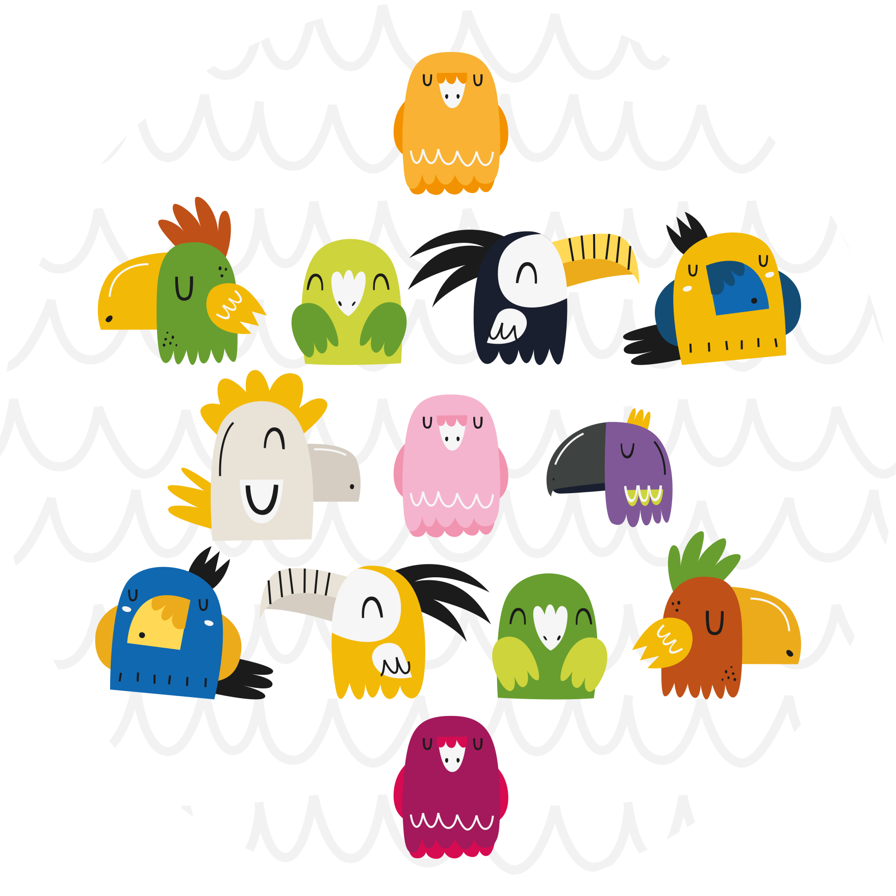 Colorful Bird Faces kids vinyl carpet - TenStickers