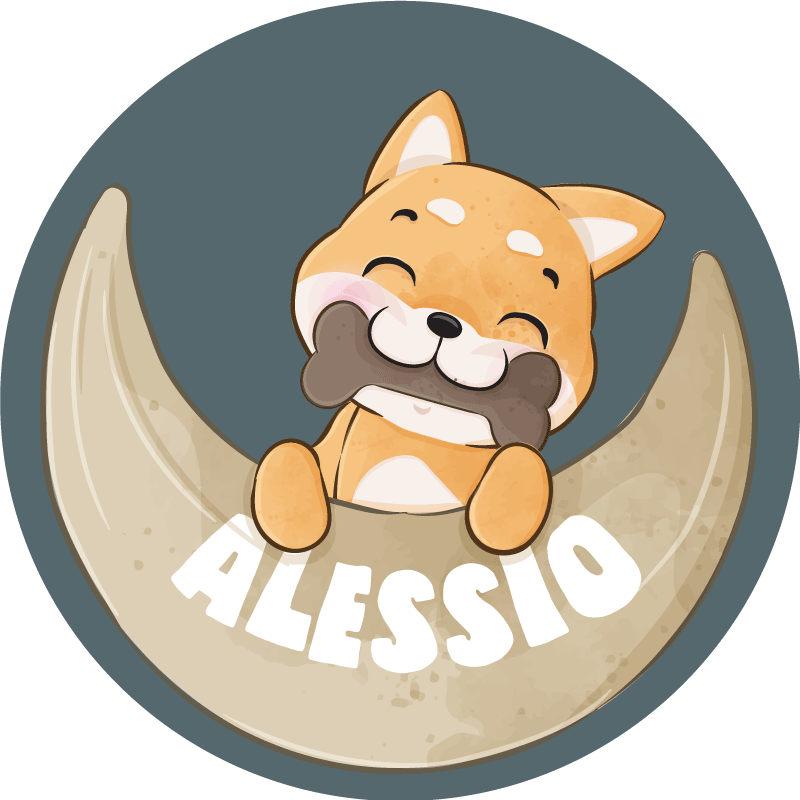 Puppy with bone and name kids vinyl carpet - TenStickers