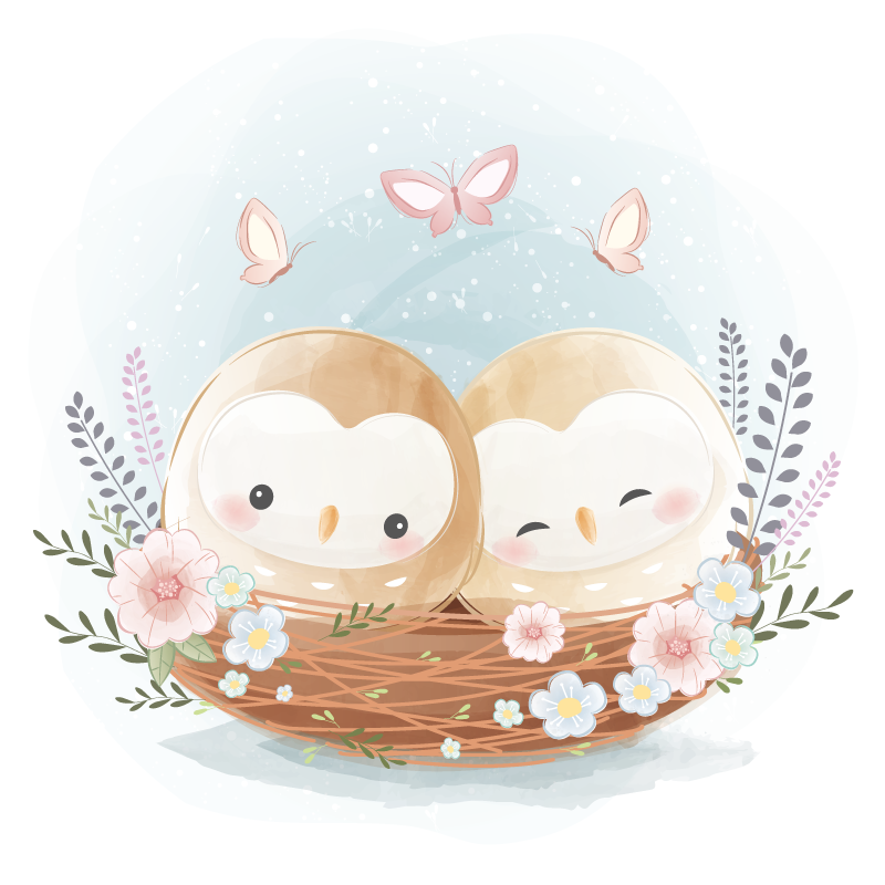 Couple owl nest bedroom vinyl carpet - TenStickers