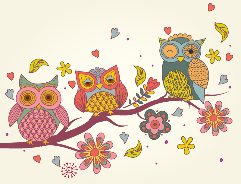 Charming Owl Trio animal vinyl carpet - TenStickers