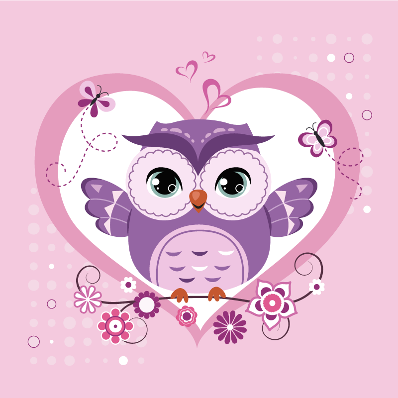 CUTE OWL HEART kids vinyl carpet - TenStickers