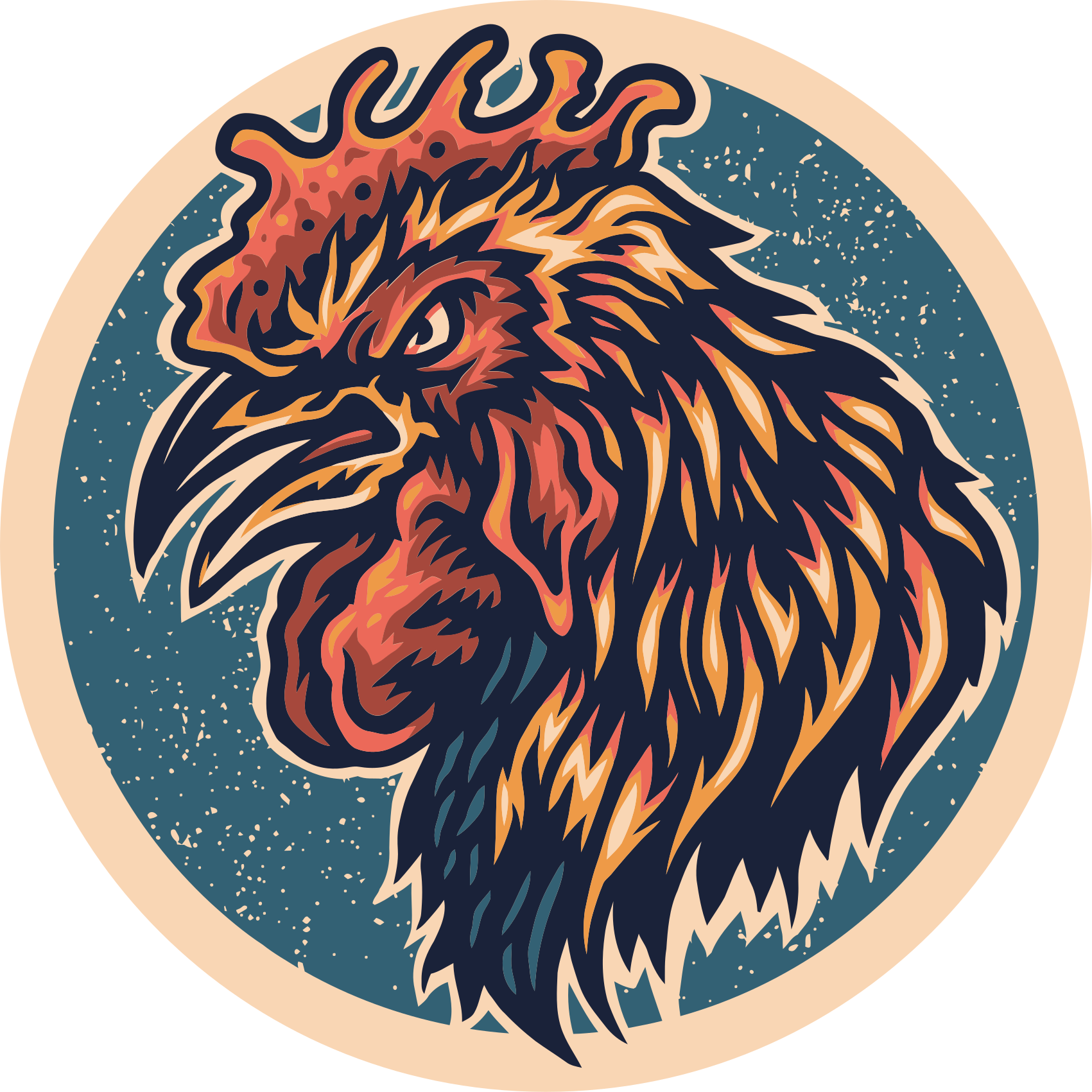 Rooster Head Illustration teen vinyl carpet - TenStickers