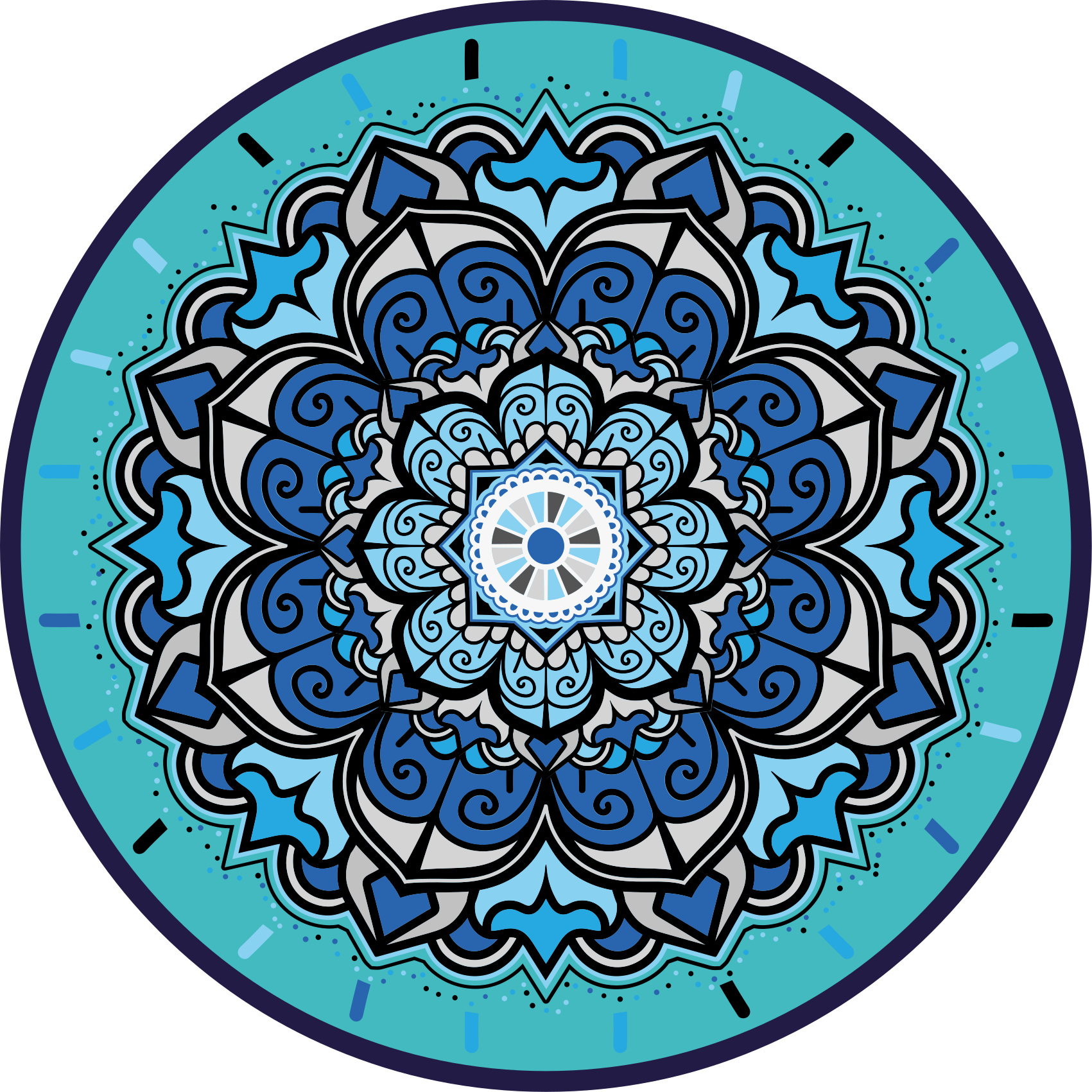 Intricate Blue Mandala circular vinyl carpet - TenStickers