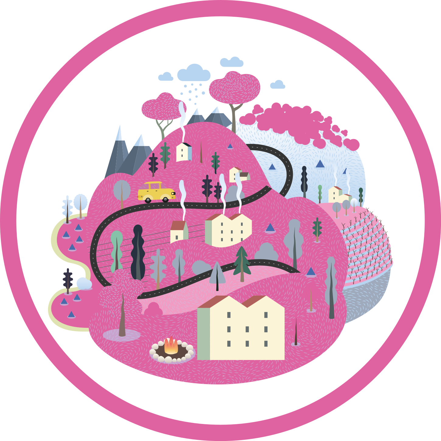 Colorful Village Scene road vinyl carpet - TenStickers