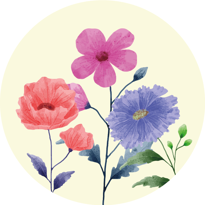Vibrant Flower Composition circular vinyl carpet - TenStickers