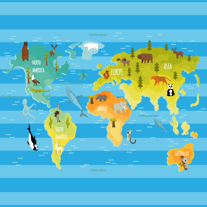 Blue striped map world map vinyl carpet - TenStickers