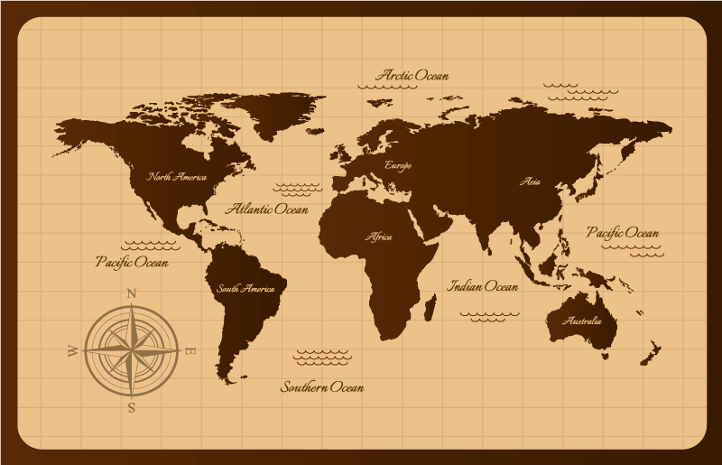 Brown vintage design world map vinyl carpet - TenStickers