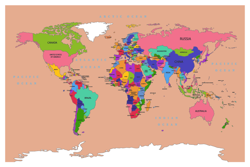 World map vinyl carpet in beige overview - TenStickers