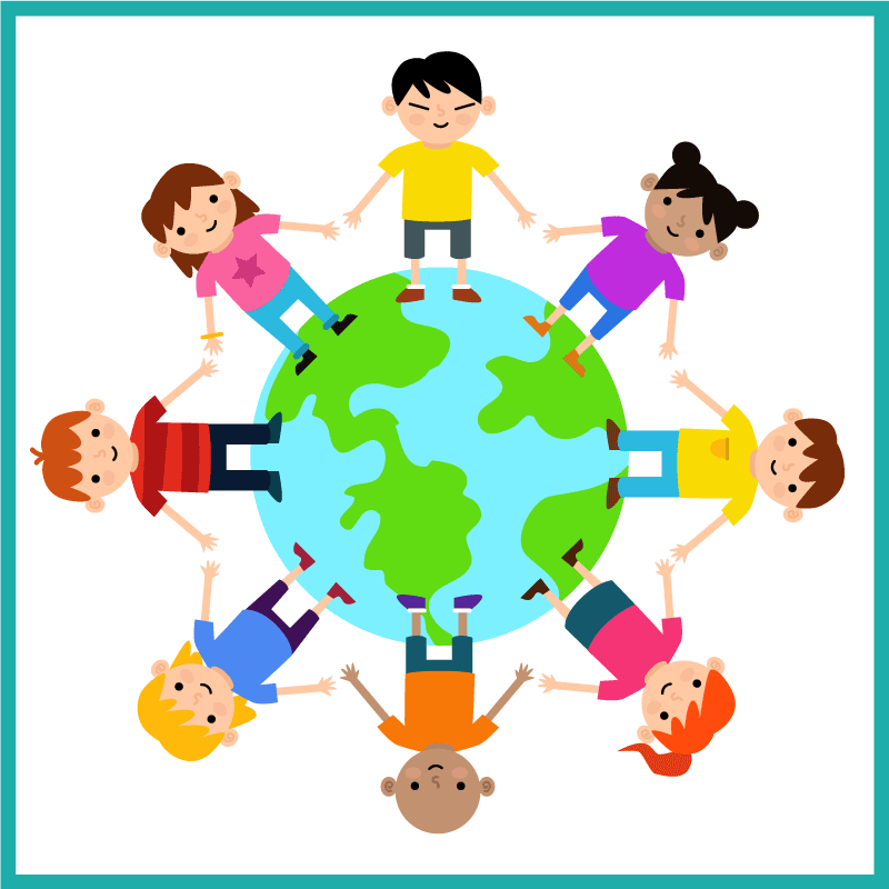 World holding hands kids vinyl carpet - TenStickers