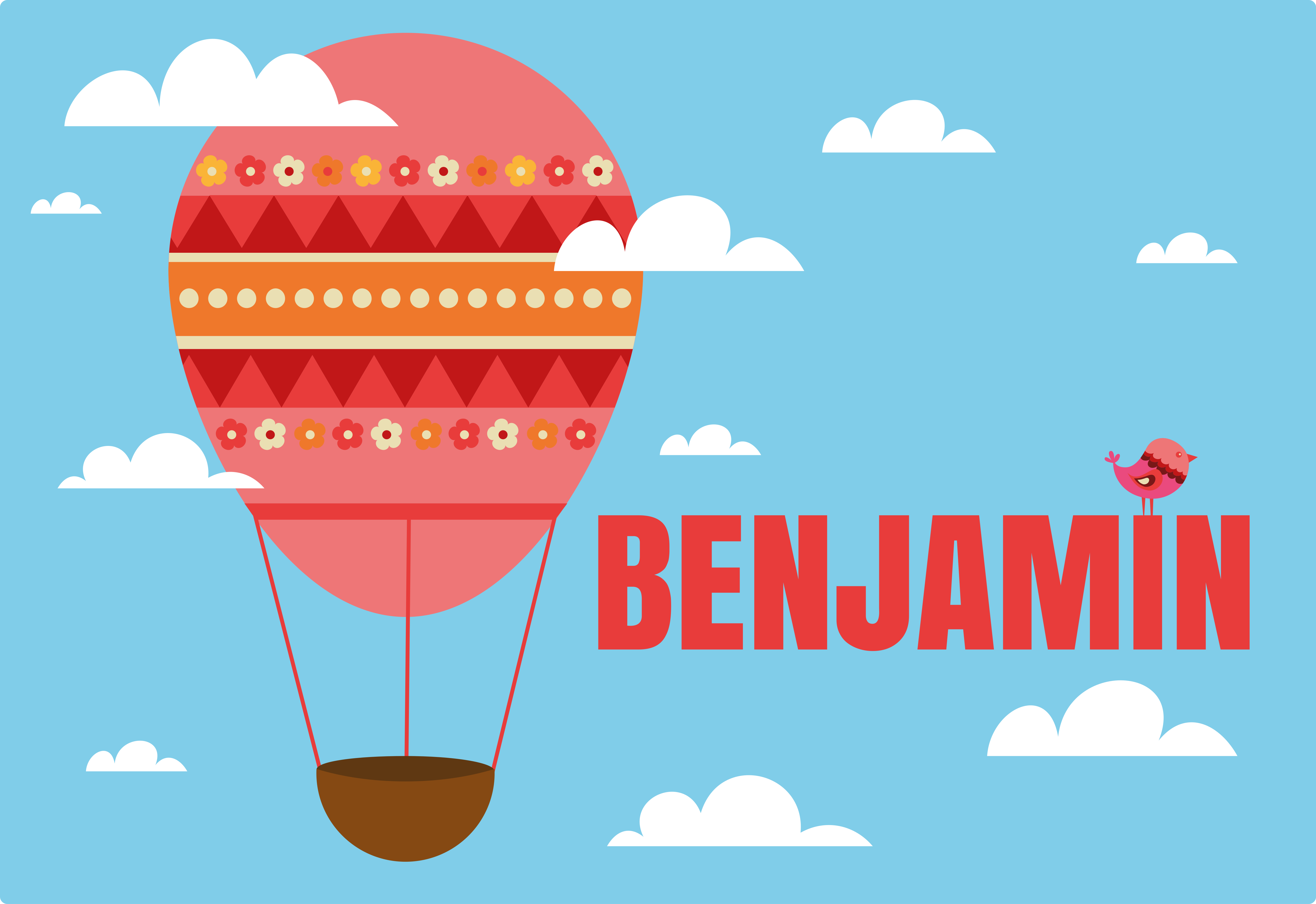 Red air balloon with name kids vinyl carpet - TenStickers