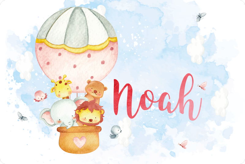 Balloon adventure with name nursery vinyl carpet - TenStickers