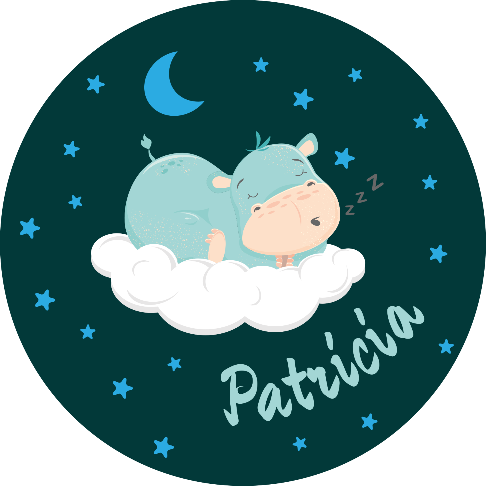 Sleepy hippo with name nursery vinyl carpet - TenStickers