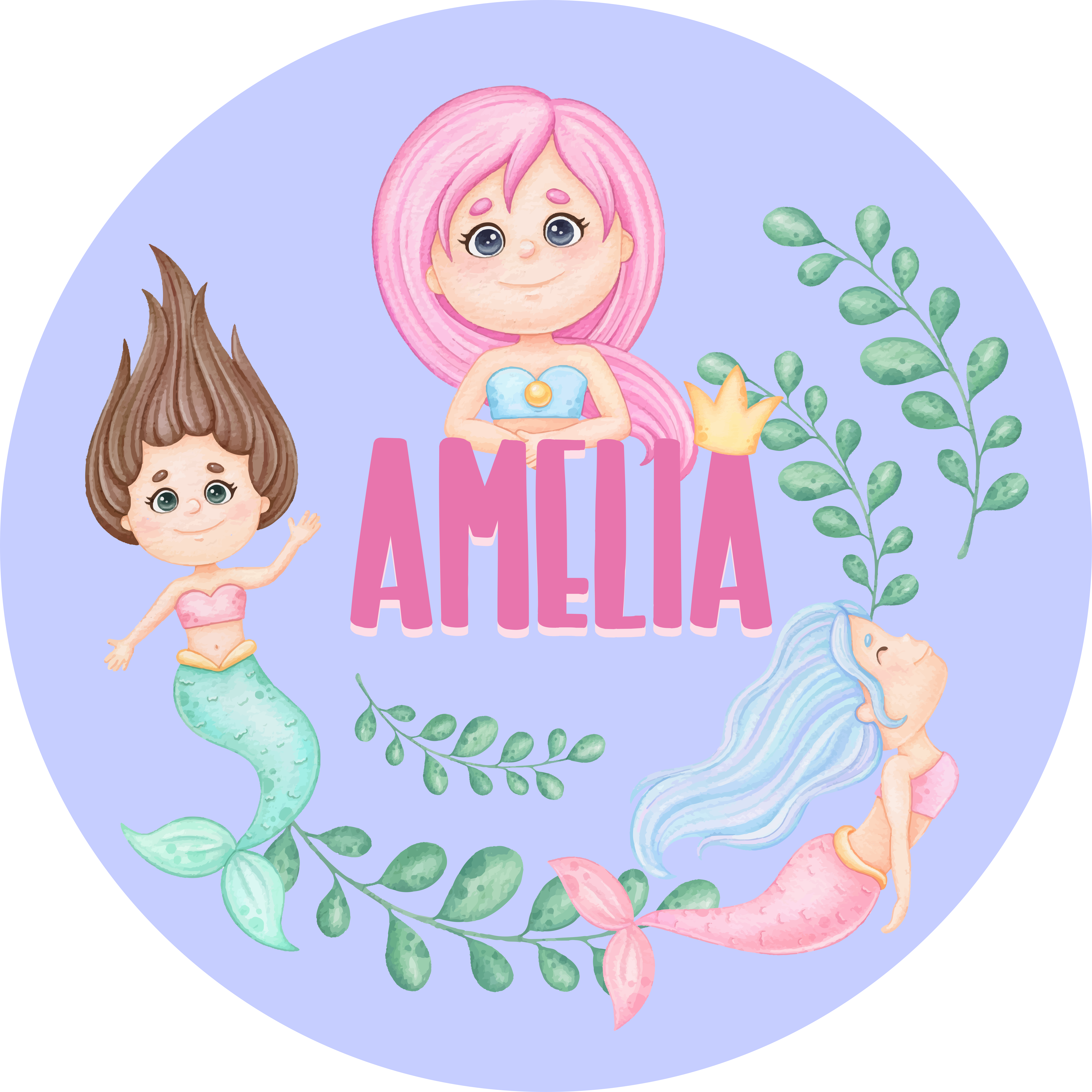 Mermaid friends with name kids vinyl carpet - TenStickers