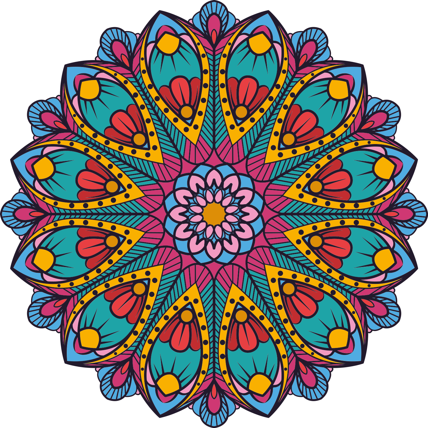 Colorful Floral Illustration mandala vinyl carpet - TenStickers