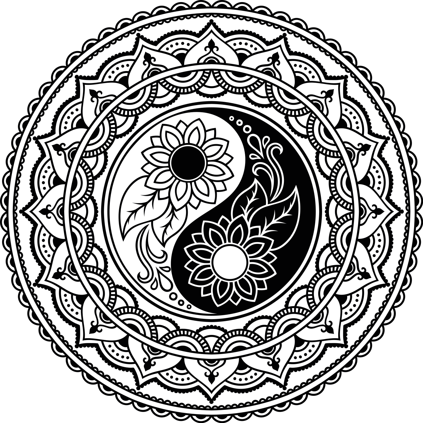 YIN YANG SUNFLOWERS mandala vinyl carpet - TenStickers