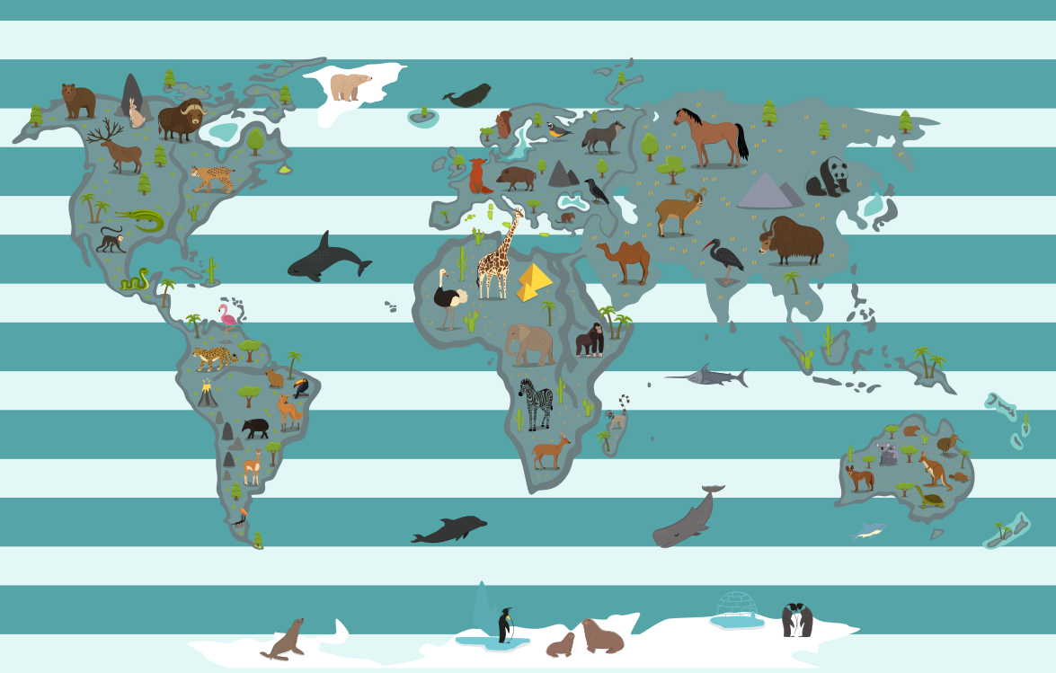 ANIMALS ACROSS CONTINENTS world map vinyl carpet - TenStickers