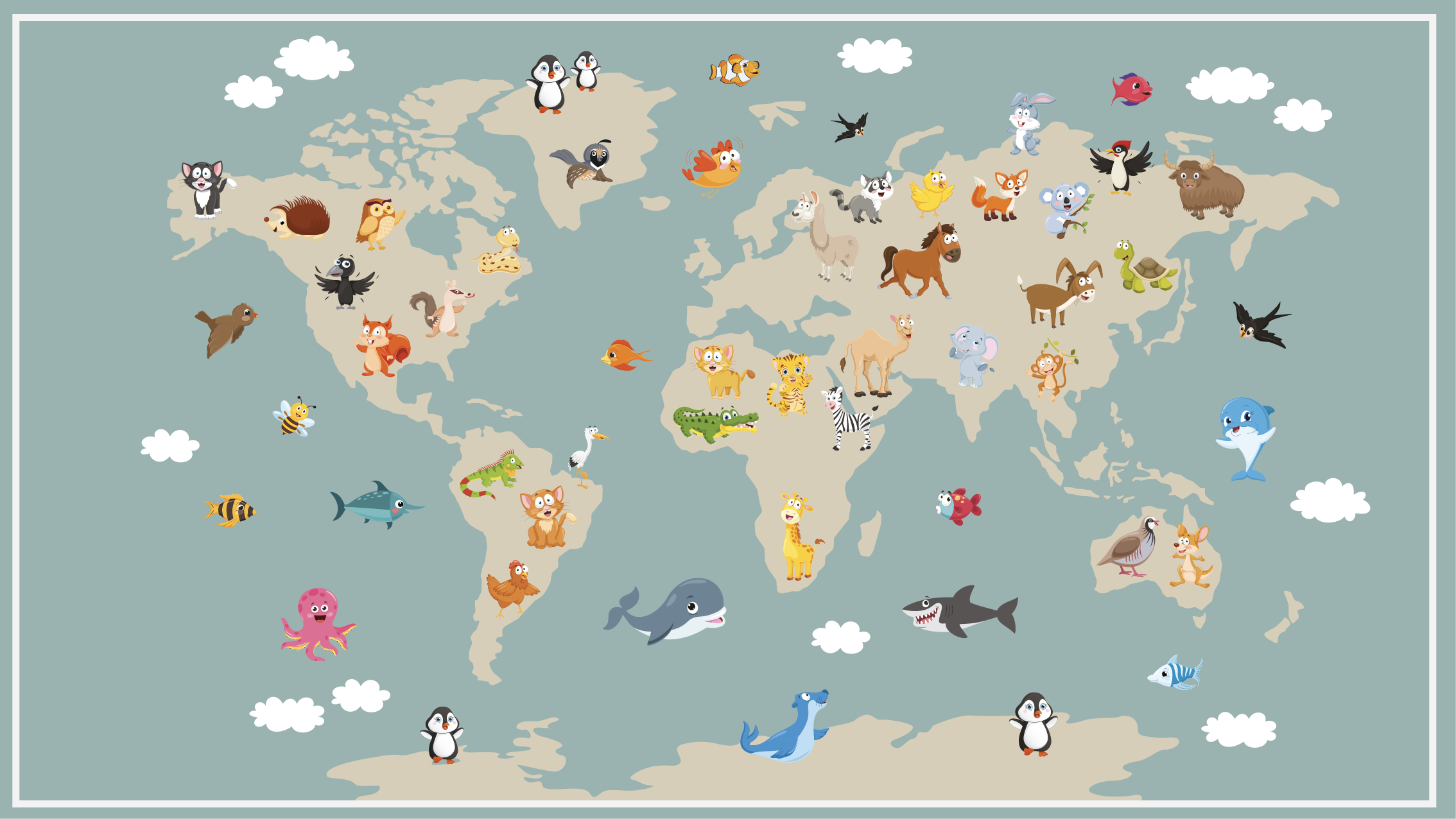 Colorful Animal world map vinyl carpet - TenStickers