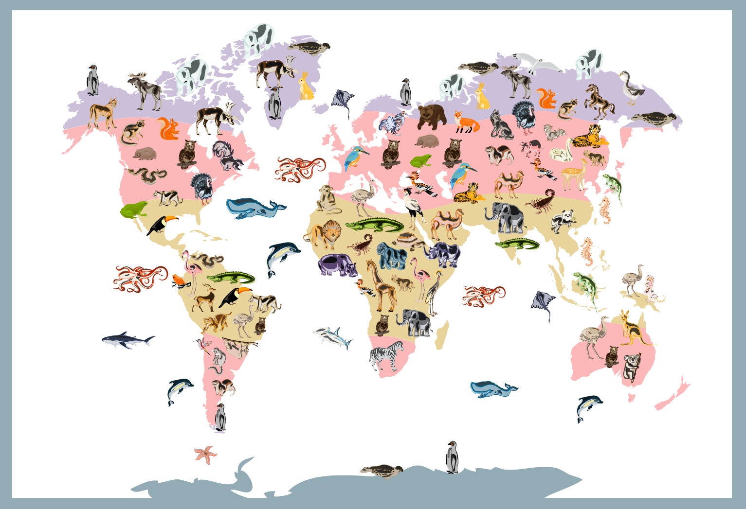 Ilustración de vida silvestre world map vinyl carpet - TenStickers