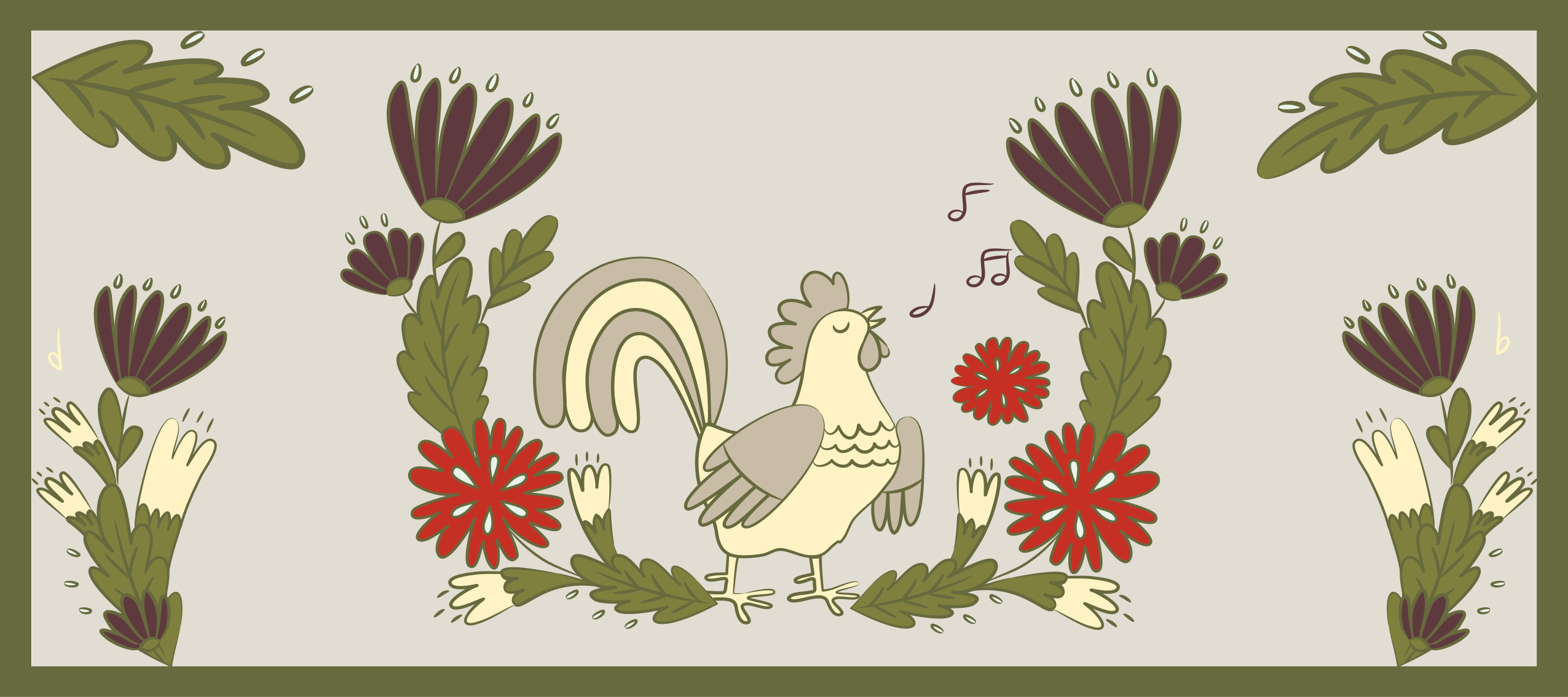 Charming floral rooster animal vinyl carpet - TenStickers