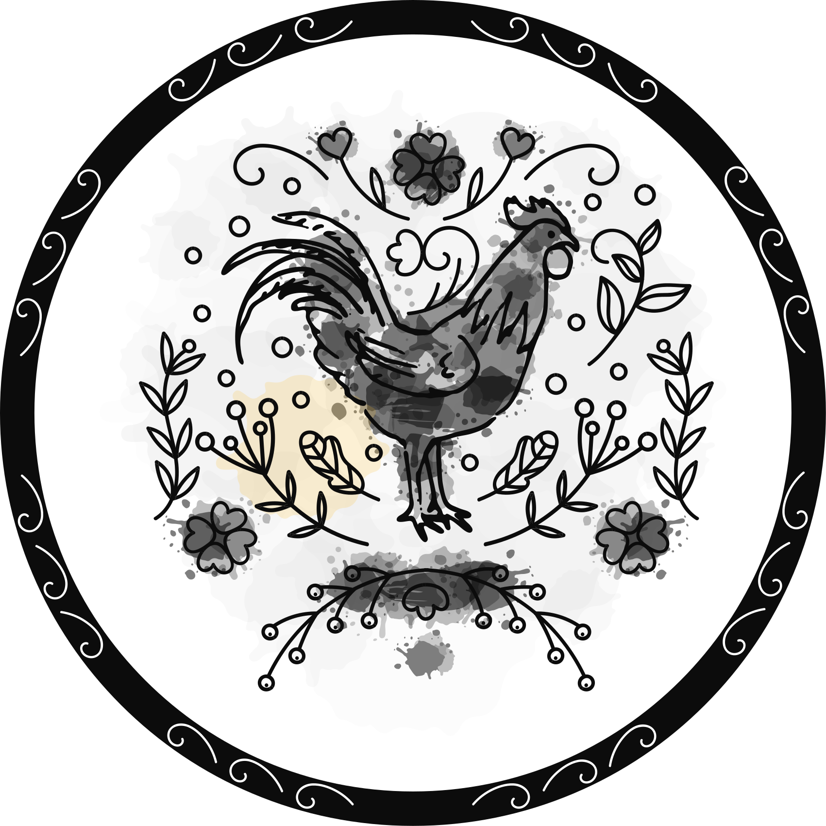 Black rooster sketch animal vinyl carpet - TenStickers