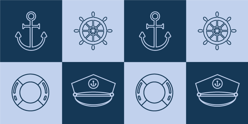 Nautical Themed Icons world map vinyl carpet - TenStickers