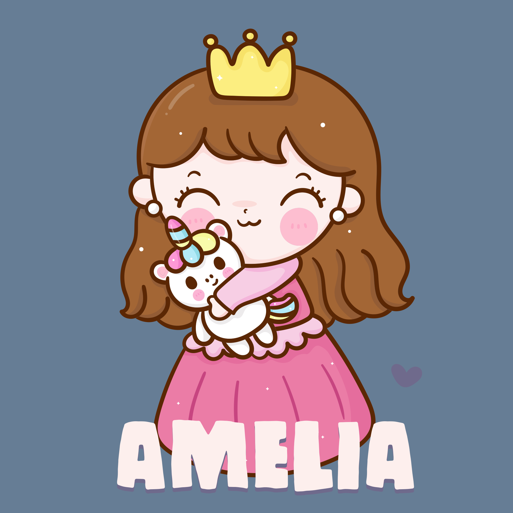 Princess hugging unicorn with name kids vinyl carpet - TenStickers