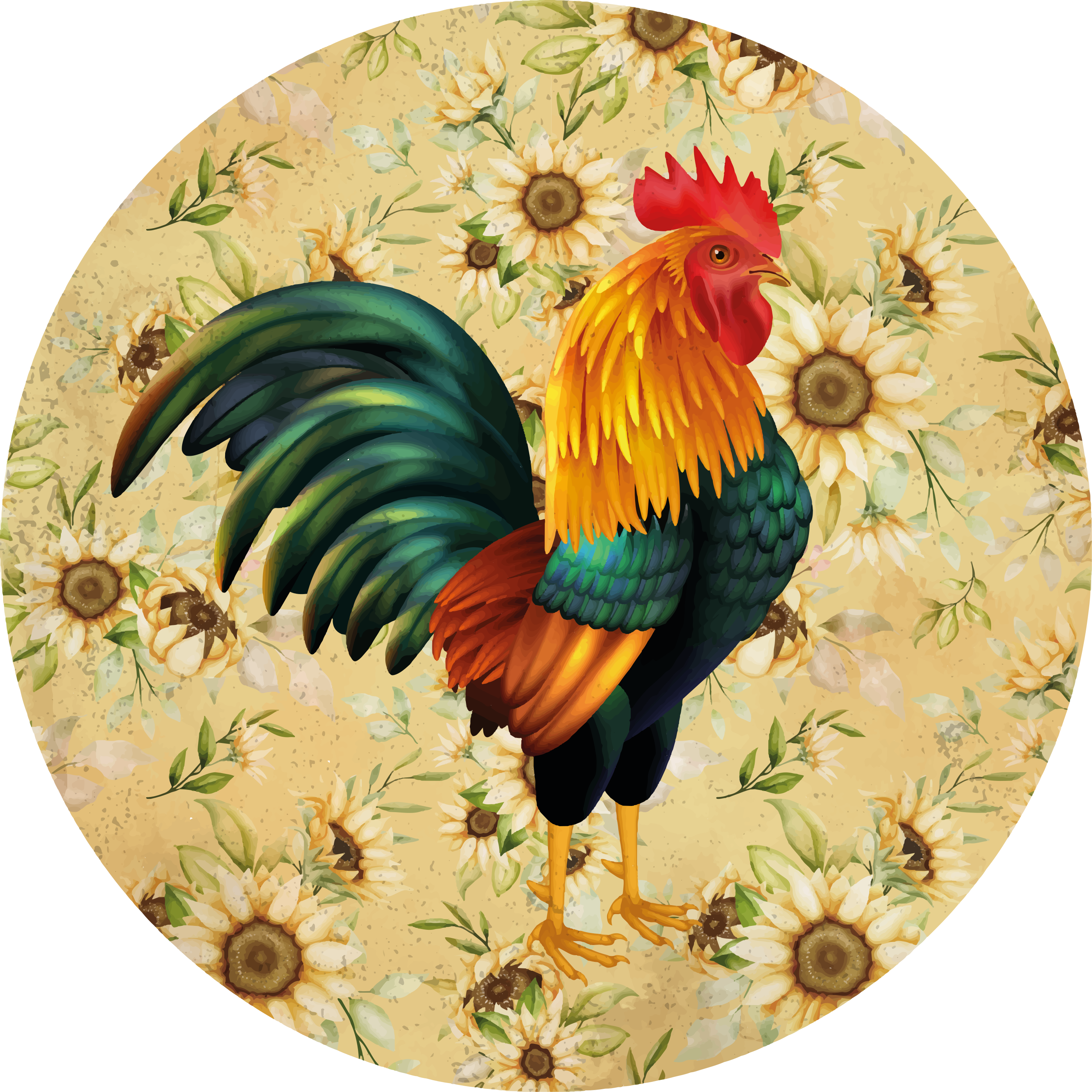 Floral vinyl carpet vibrant rooster display - TenStickers