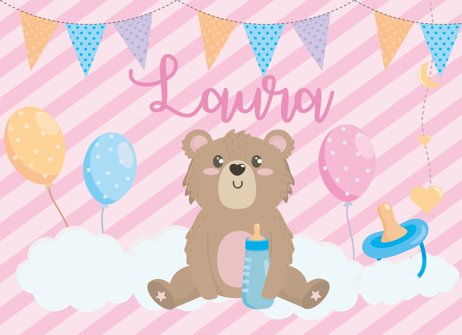 Festive bear with name nursery vinyl carpet - TenStickers