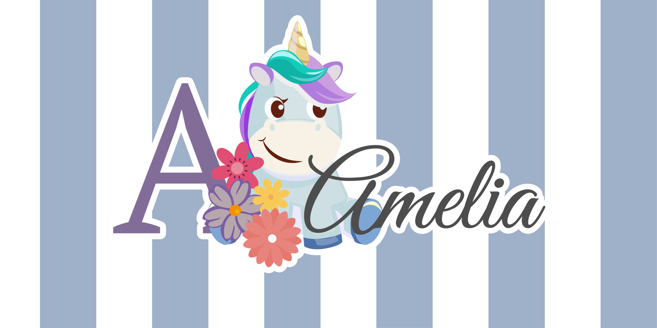 Striped unicorn with name kids vinyl carpet - TenStickers