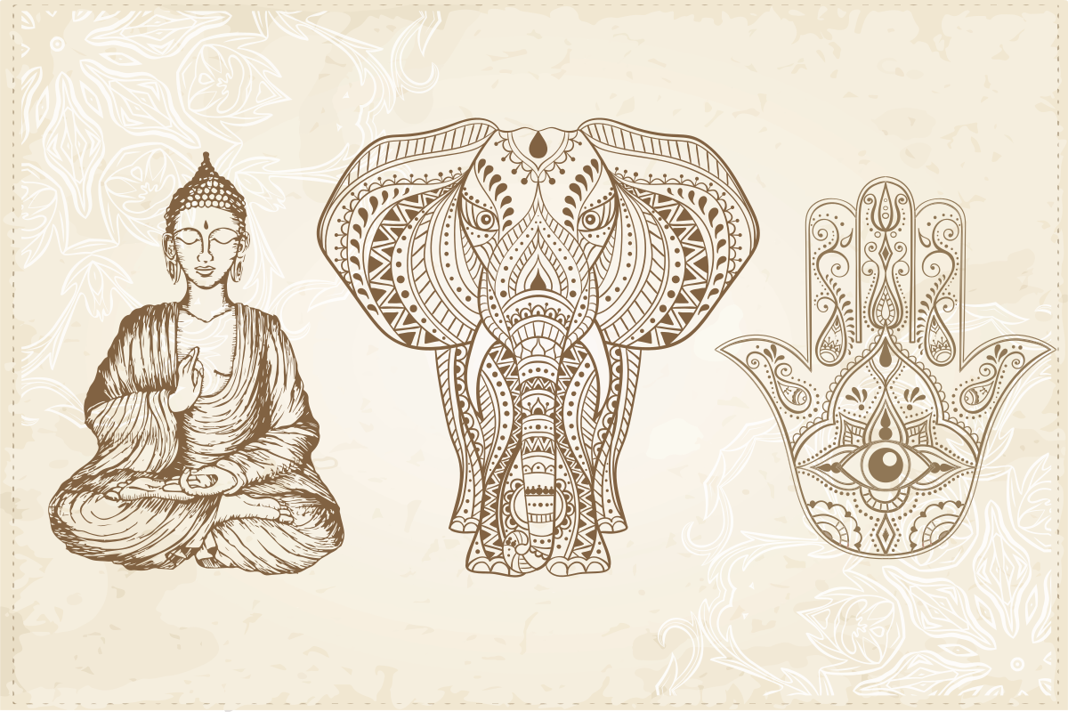 Buddha Elephant Hand mandala vinyl carpet - TenStickers