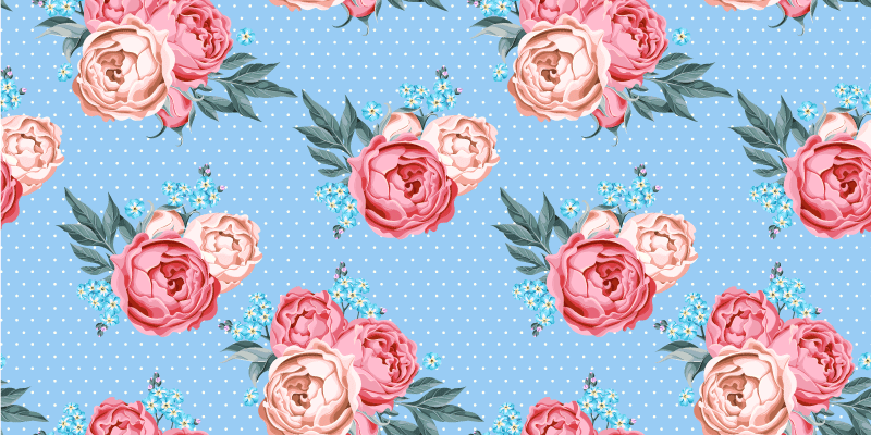 Floral Polka Dot Pattern blue vinyl carpet - TenStickers