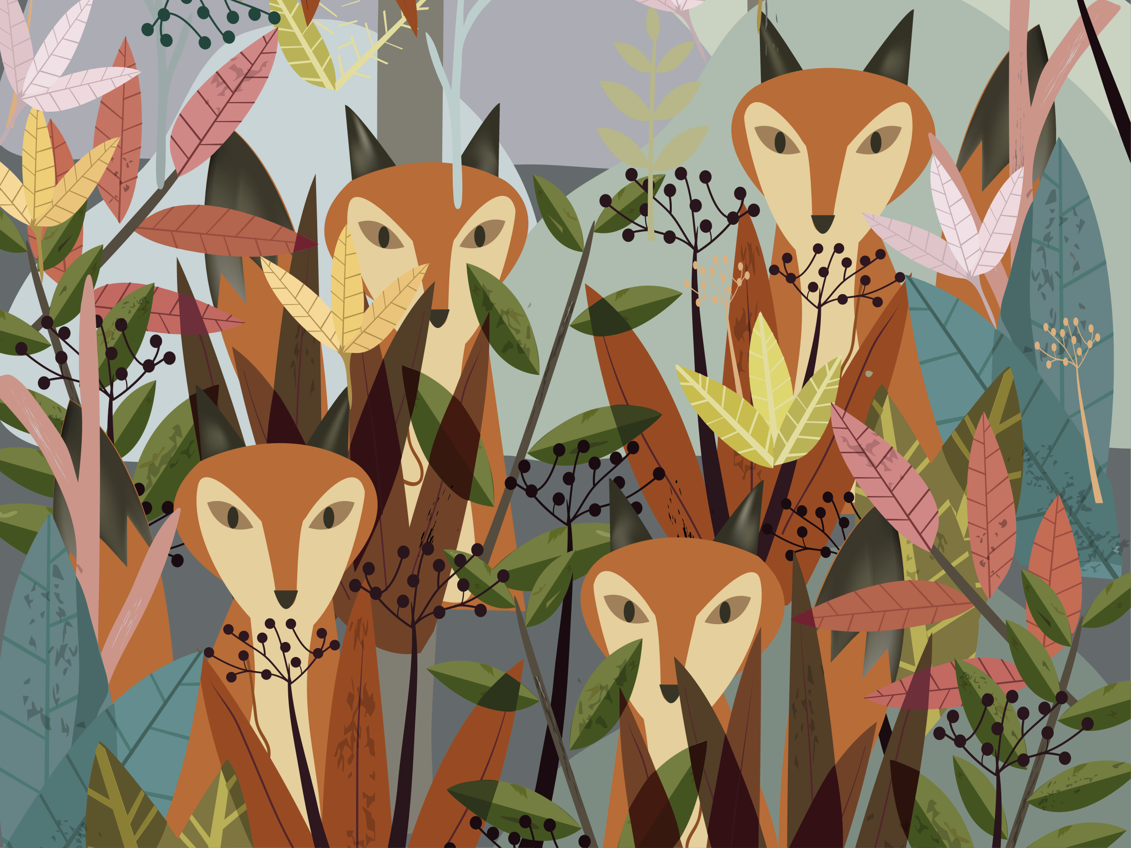 Forest fauna art animal vinyl carpet - TenStickers