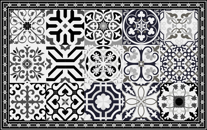 Floral ornament dark tones tile carpet - TenStickers