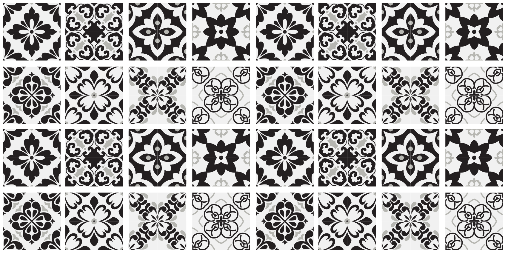 black and white hydraulic kitchen vinyl carpet - TenStickers