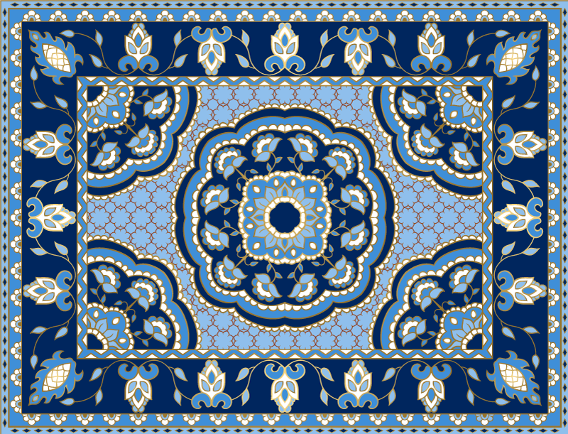 Oriental blue design dining room vinyl carpet - TenStickers
